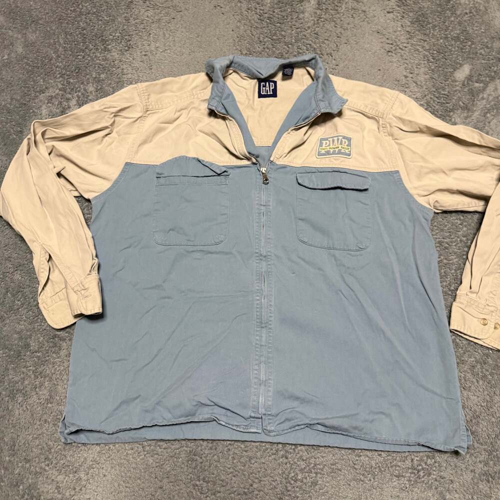 Vintage Gap Shirt Mens Large Blue Colorblock Zip Work Wear Y2K